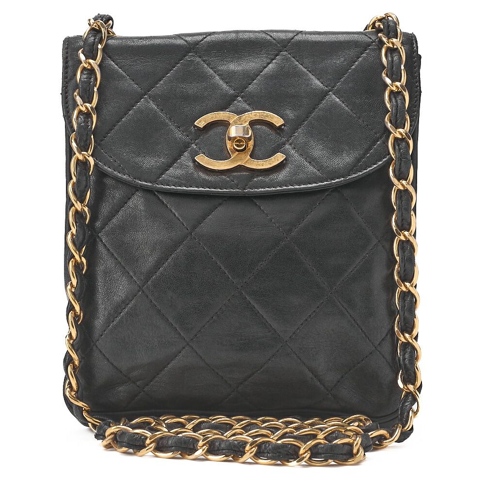 CHANEL シャネル チェーンショルダー バッグ ミニマトラッセ ビコローレ ラムスキン 黒 シングルフラップ ターンロック ゴールド金具 レディース