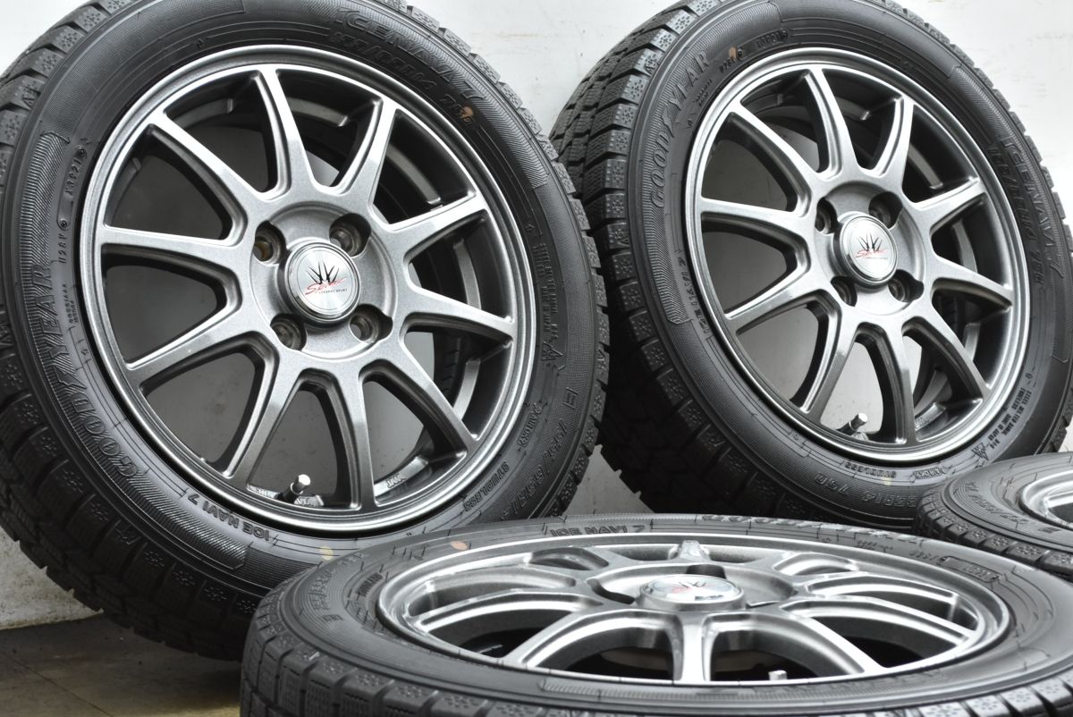 バリ溝 ロクサーニスポーツ 14 in 4 5 J 45 PCD 100 グッドイヤー アイスナビ7 155 65 R N BOX ONE ワゴンR アルト タント ムーブ