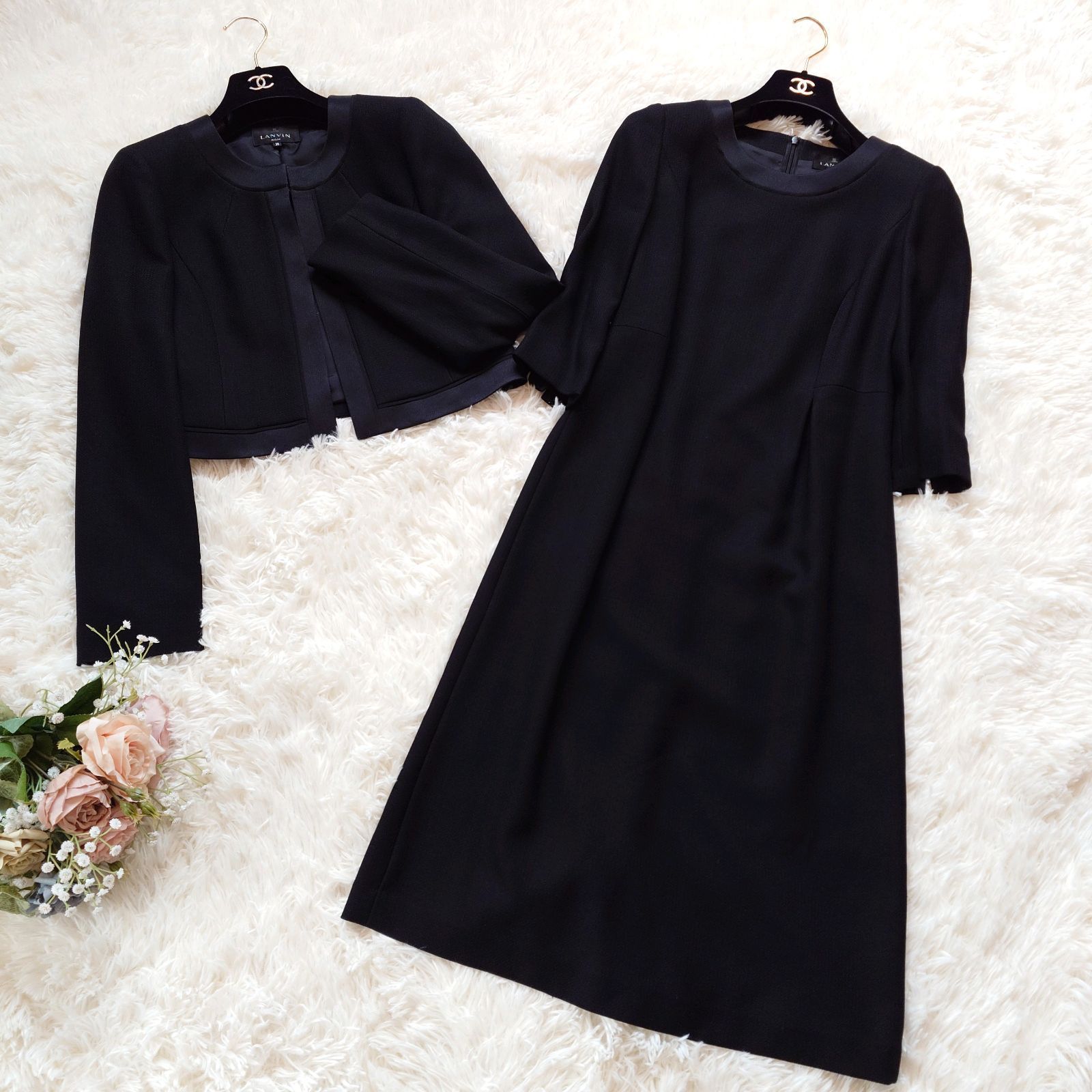 LANVIN NOIR ランバン 東京ソワール ブラックフォーマル ノー ジャケット ワンピース セットアップ スーツ アンサンブル 喪服 礼服 冠婚葬祭 美シルエット ブラック 黒