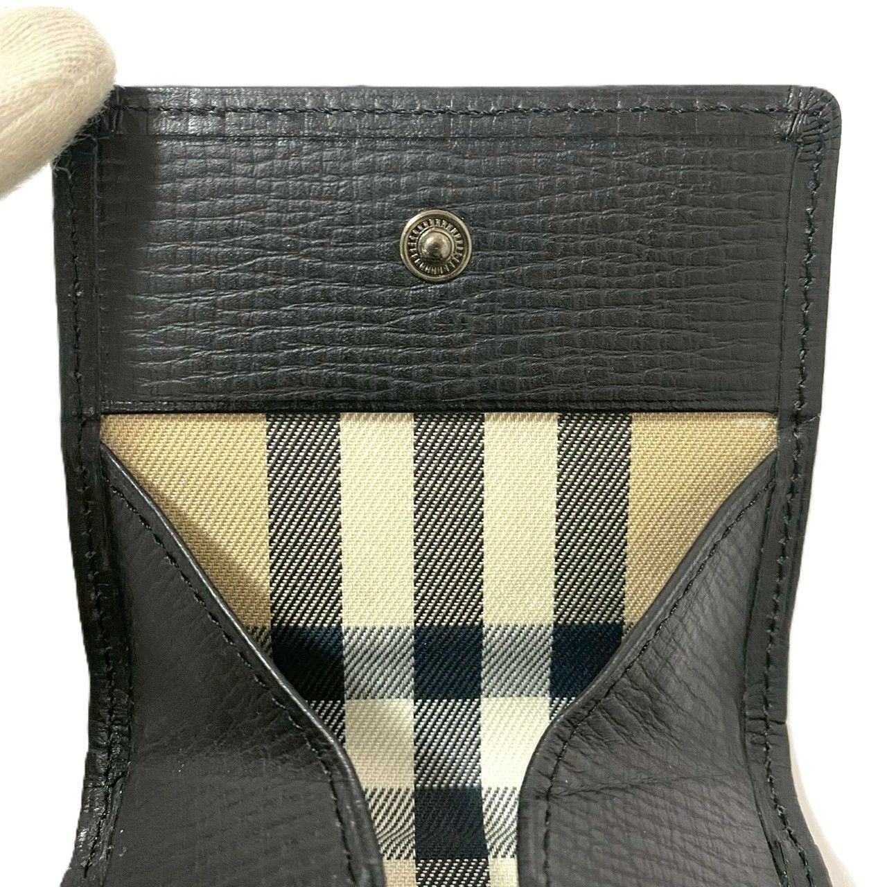SJ【BURBERRY】コインケース レザー ブラック/黒 エンボス チェック柄 