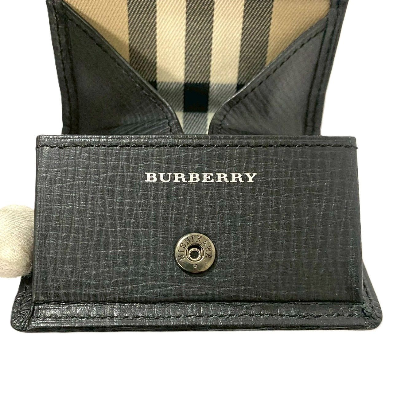 SJ【BURBERRY】コインケース レザー ブラック/黒 エンボス チェック柄 