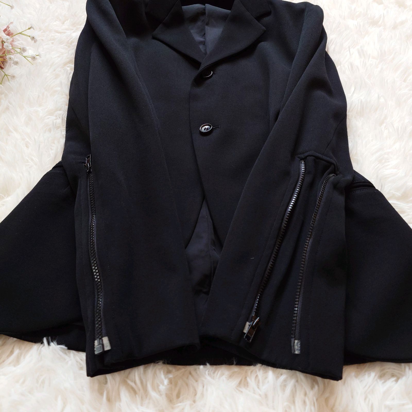 美品 Y's ワイズ ヨウジヤマモト テーラードジャケット ブラック S 希少 Y's ワイズ ヨウジヤマモト 袖ジップ ファスナー テーラード