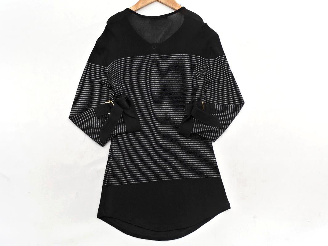 BALMAIN バルマン ボーダー 7分袖 ニット セーター size34/黒