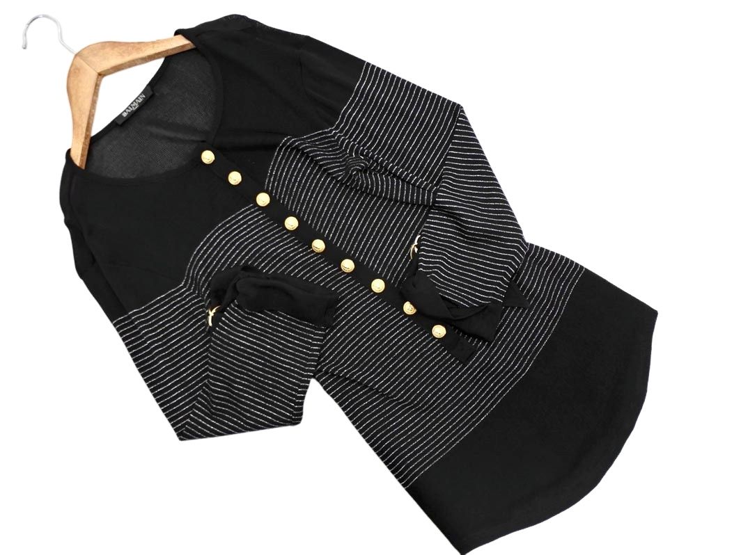 バルマン　セーター　黒 BALMAIN バルマン ボーダー 7分袖 ニット セーター size34/黒