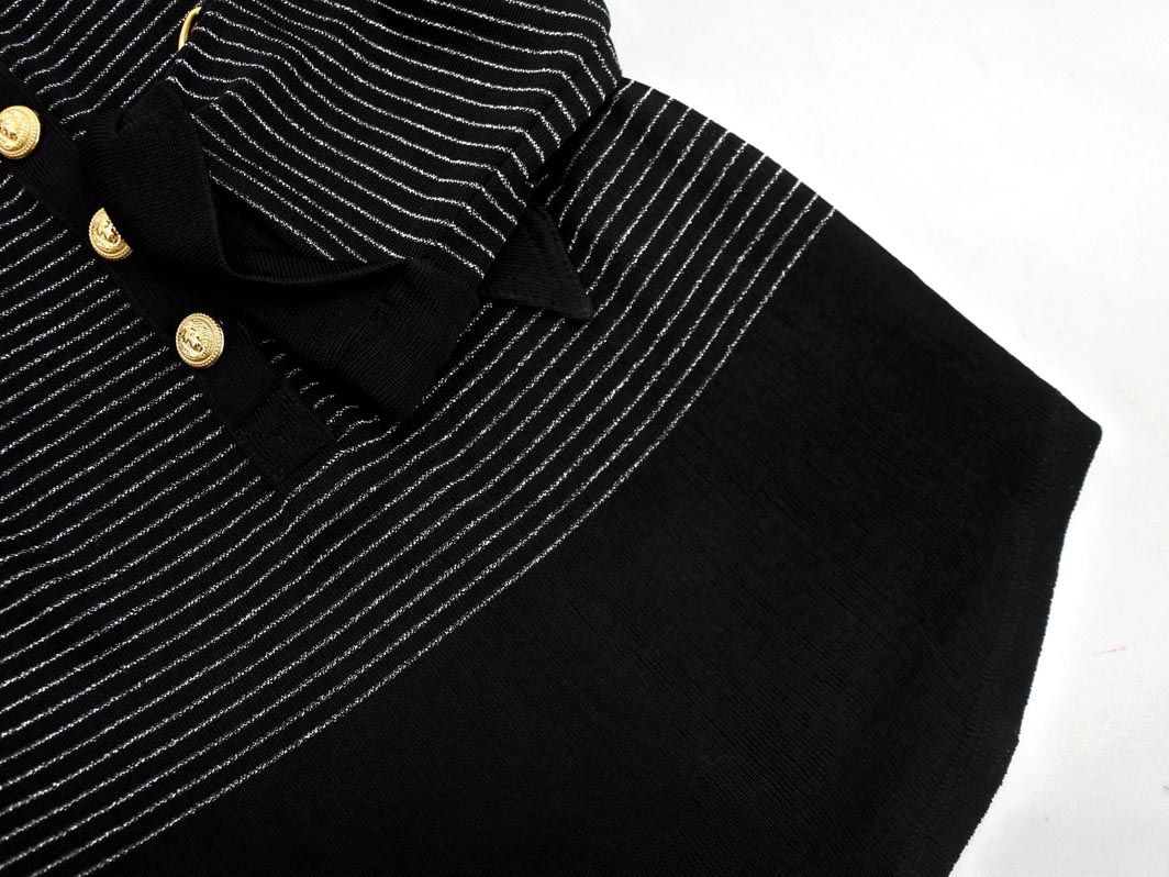 BALMAIN バルマン ボーダー 7分袖 ニット セーター size34/黒