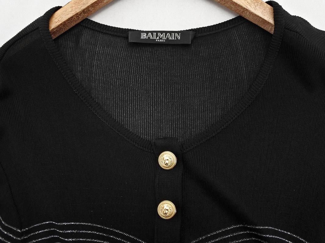 BALMAIN バルマン ボーダー 7分袖 ニット セーター size34/黒