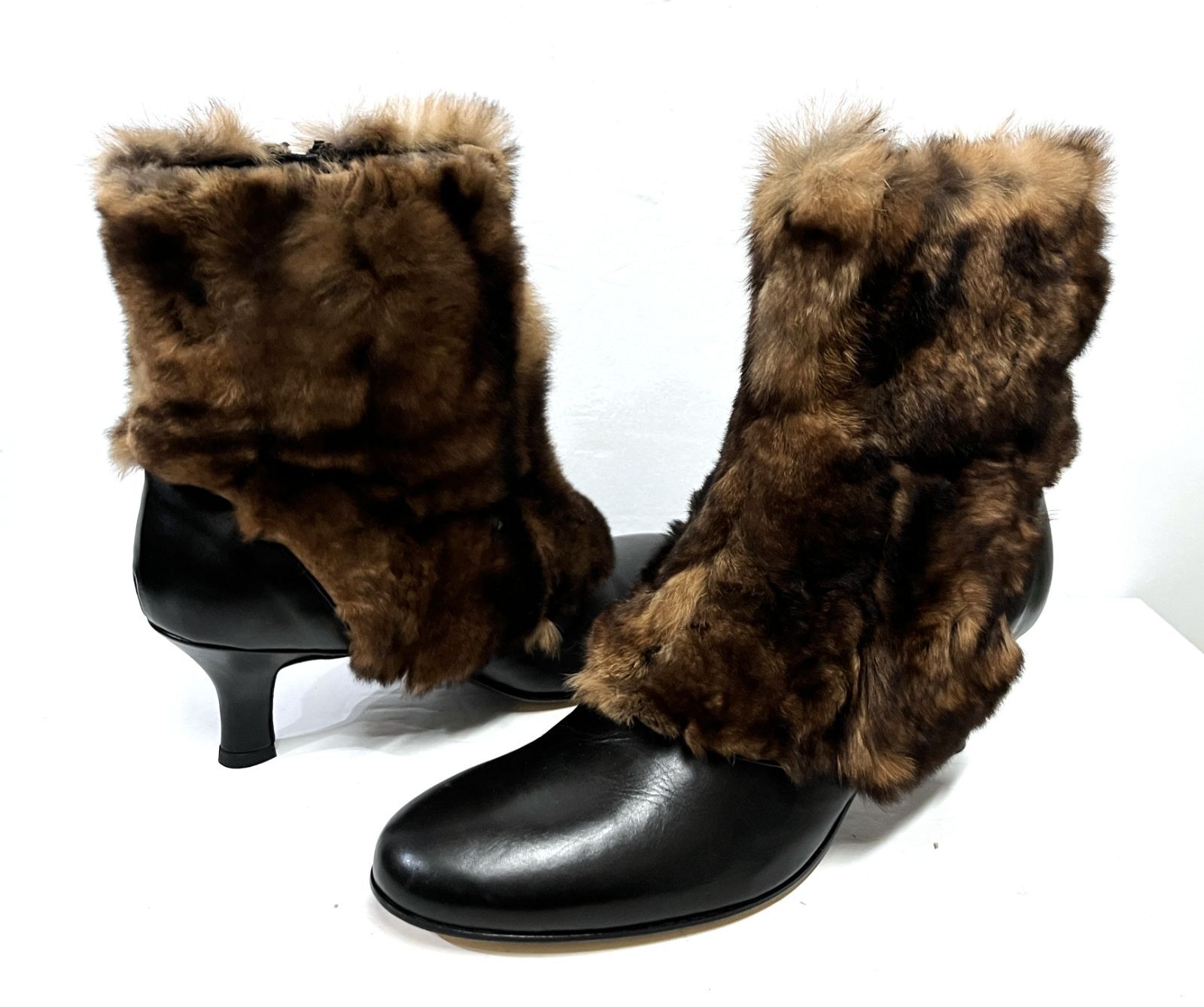 36.5 23.5㎝相当 イタリア製 panara｜パナラ ファー サイドジップ ヒールブーツ 靴 KWY