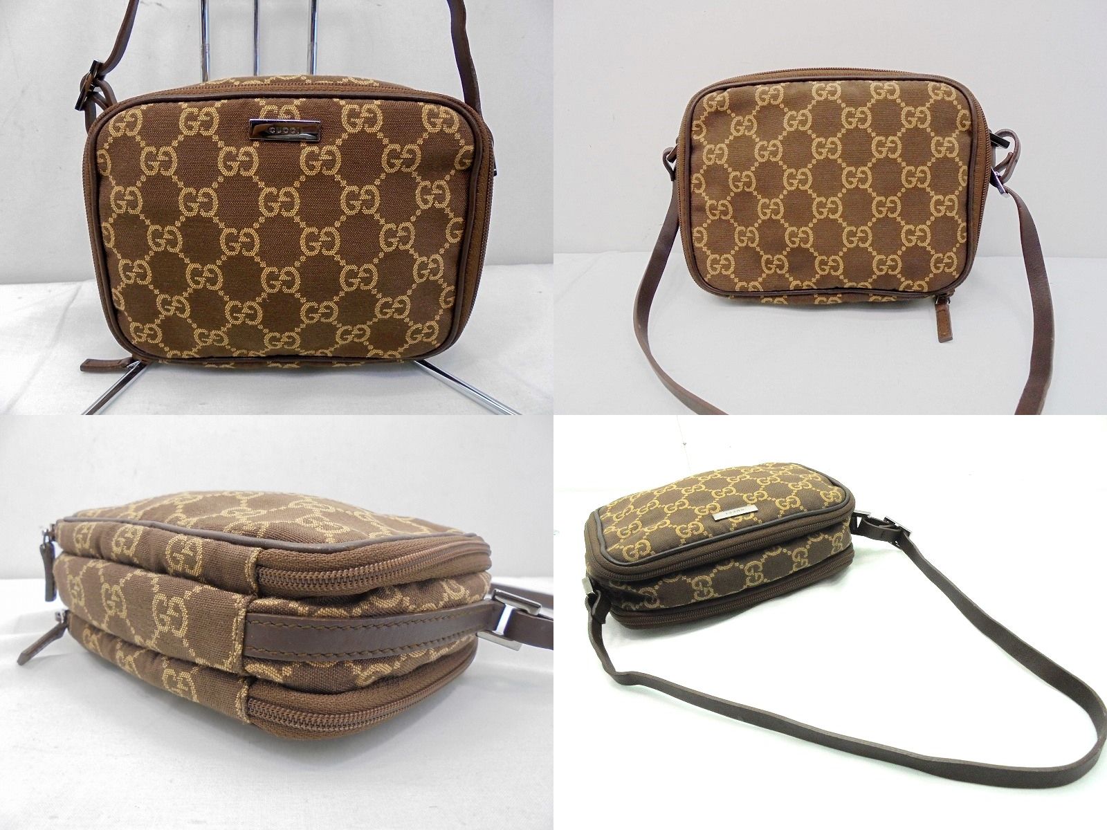 s25g-a795x【中古】GUCCI ｸﾞｯﾁ GG柄 ﾊﾞﾆﾃｨﾊﾞｯｸﾞ ﾒｲｸﾎﾟｰﾁ ﾌﾞﾗｳﾝ 039