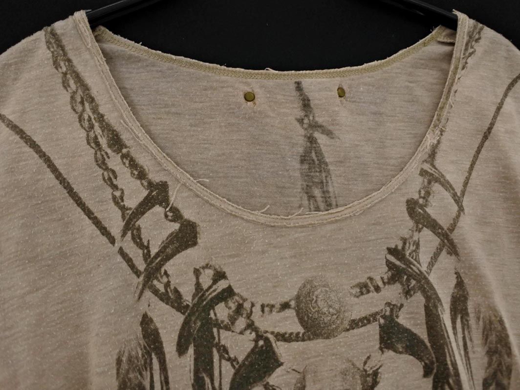 14th addiction スカルと羽根プリント Tシャツ アイボリー 14th Addiction フォーティーンスアディクション スカル プリント T