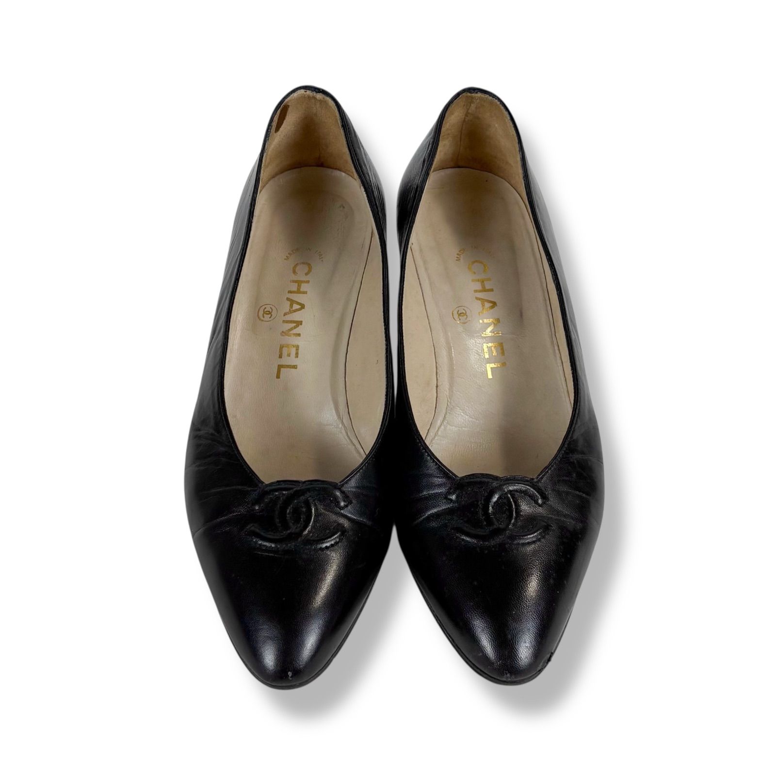 シャネル CHANEL ココマーク ローヒール パンプス ブラック 黒 36
