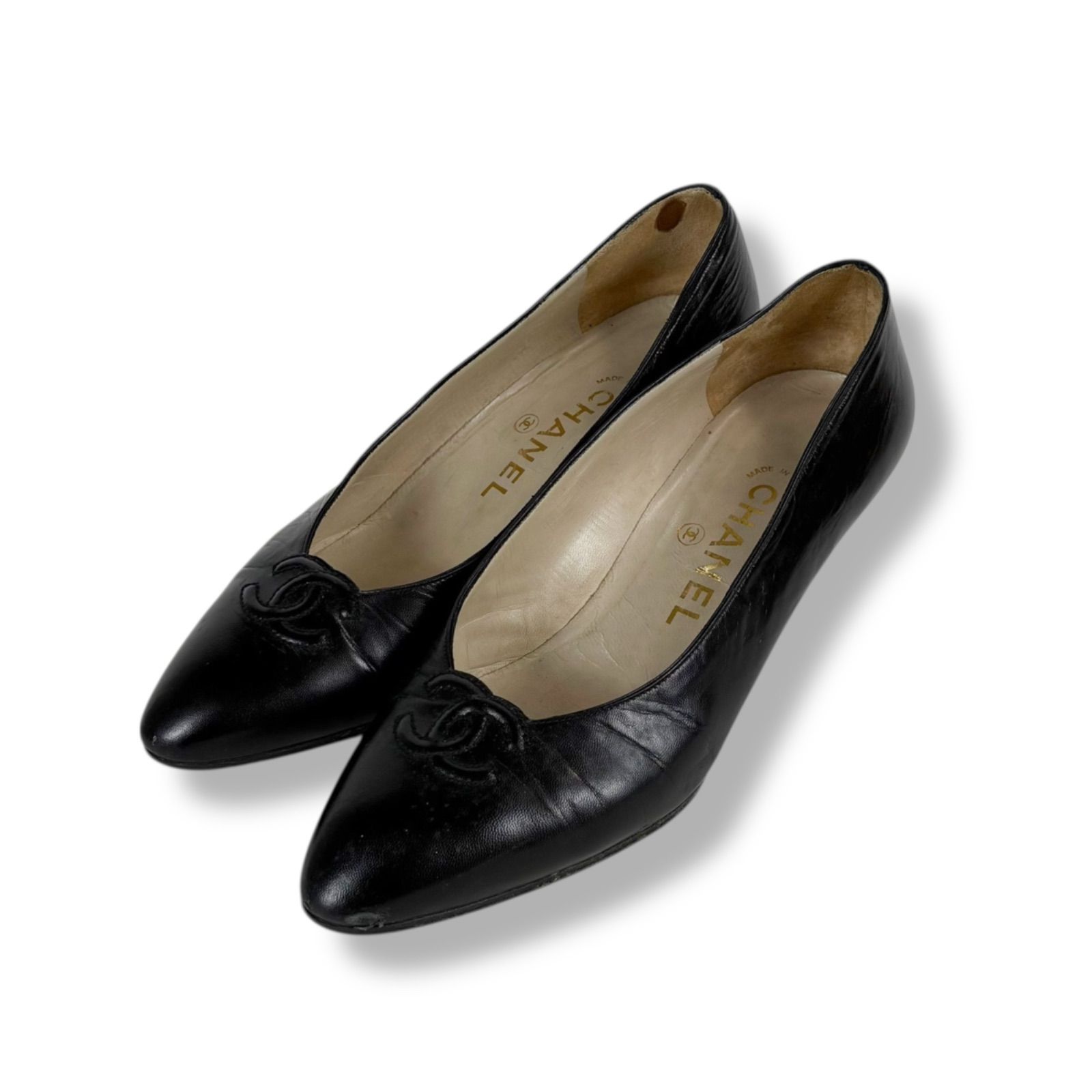 シャネル CHANEL ココマーク ローヒール パンプス ブラック 黒 36