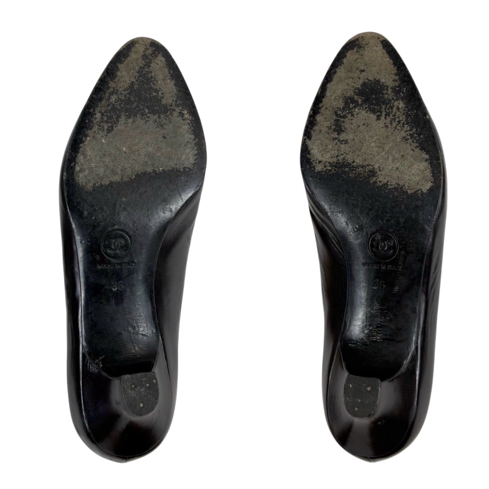 シャネル CHANEL ココマーク ローヒール パンプス ブラック 黒 36