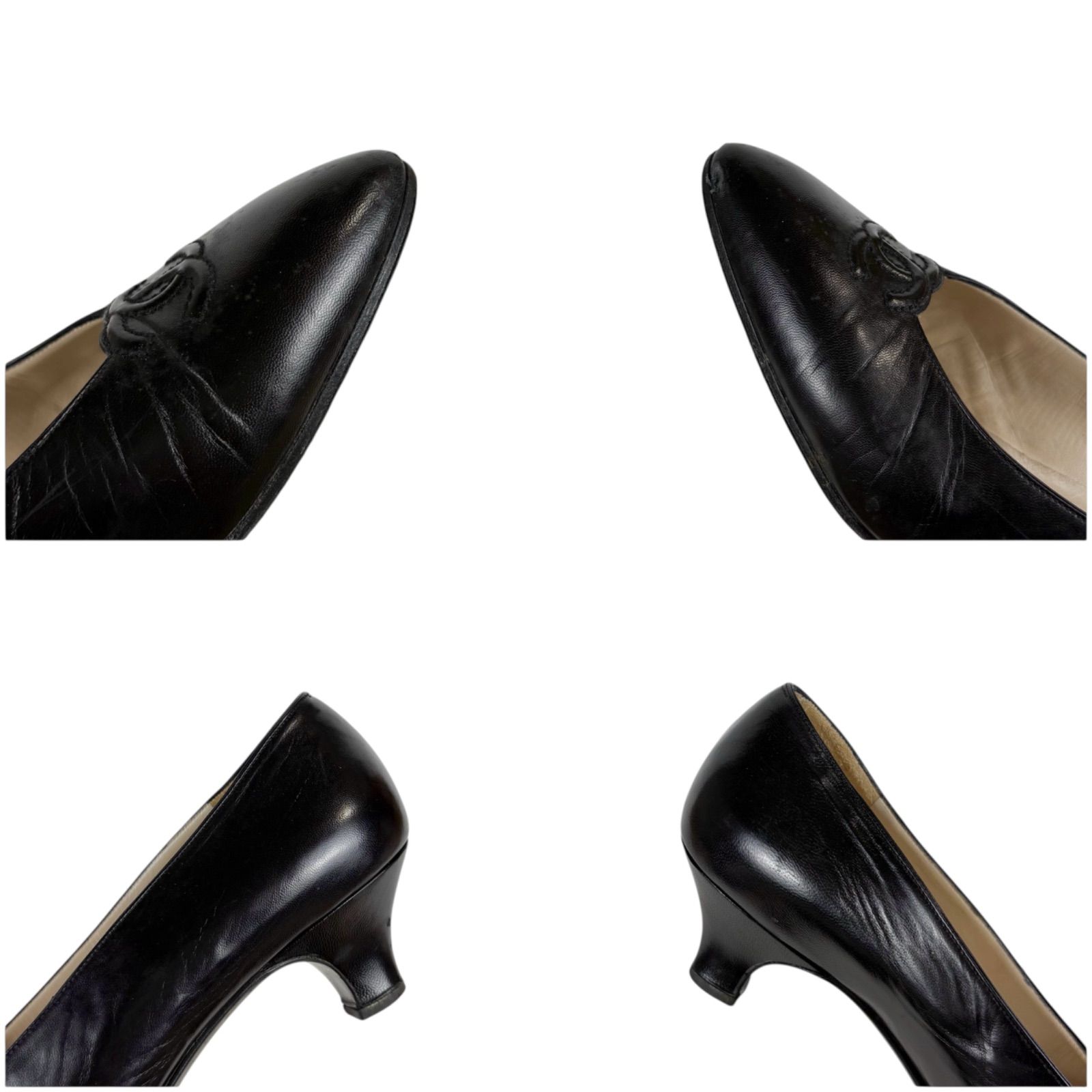 シャネル CHANEL ココマーク ローヒール パンプス ブラック 黒 36