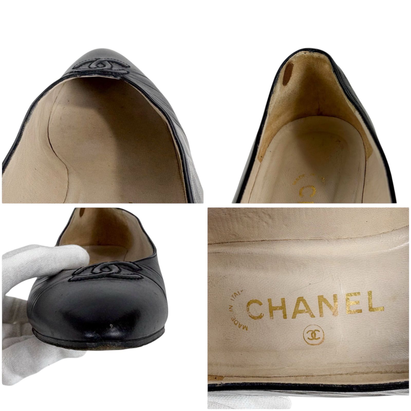 シャネル CHANEL ココマーク ローヒール パンプス ブラック 黒 36