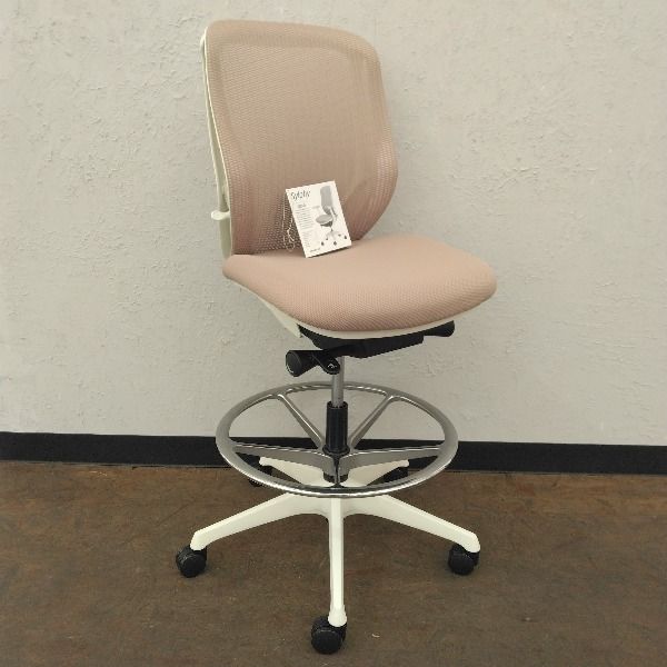 OKAMURA オカムラ ハイチェア C 631 JW FMP 7 製 ベージュ ローバック メッシュタイプ 肘なし ホワイトボディ 樹脂脚 ナイロンキャスター カウンターチェア バーチェア ハイスツール カウンタースツール