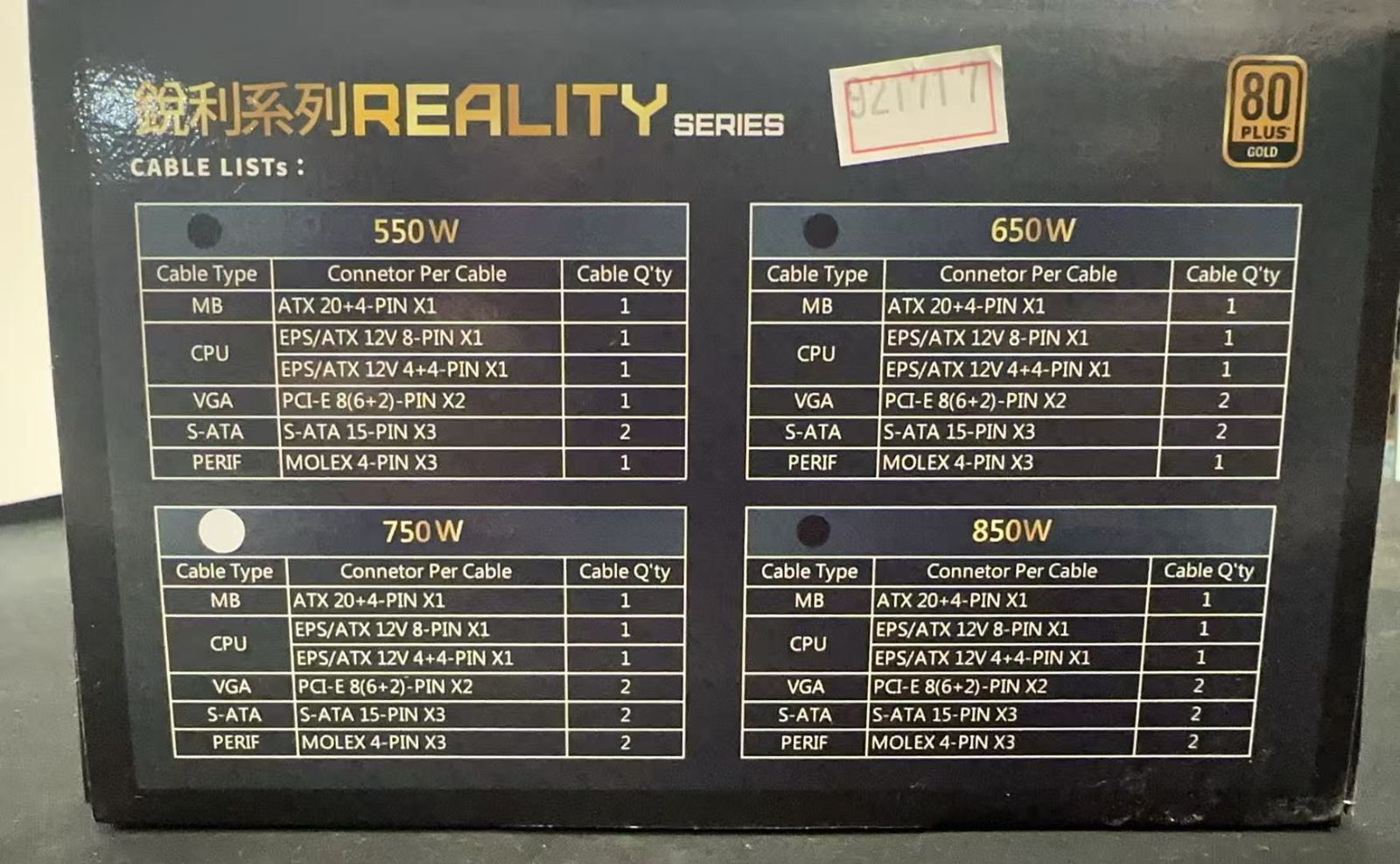  REALITYシリーズ 750 W 80 PLUS G 全面モジュラー電源 921717 電源ユニット PCパーツ