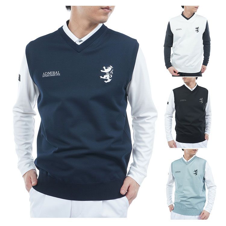 アドミラルゴルフ ベスト メンズ Vネック ニットベスト 静電気軽減 ストレッチ ゴルフウェア ブランド ケーブル 春 秋 冬 ADMA 552 Admiral golf