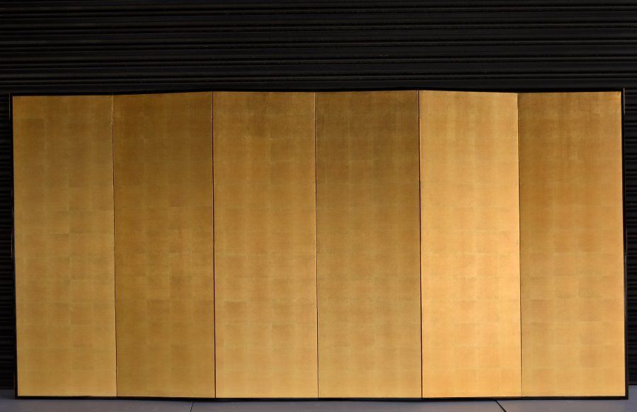 蔵A4478 上 本金 絹目 金屏風 六曲一双