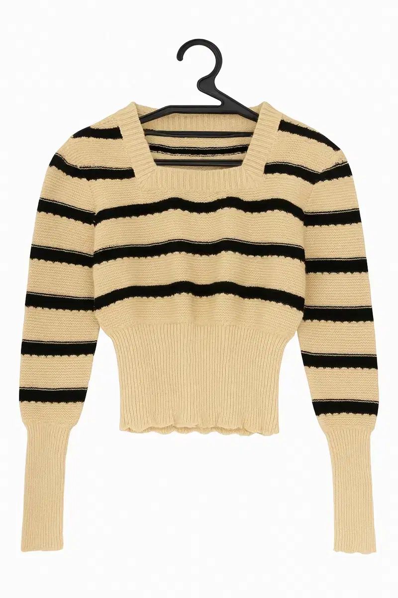 ストライプ スクエアネック クロップドニット - メルカリ