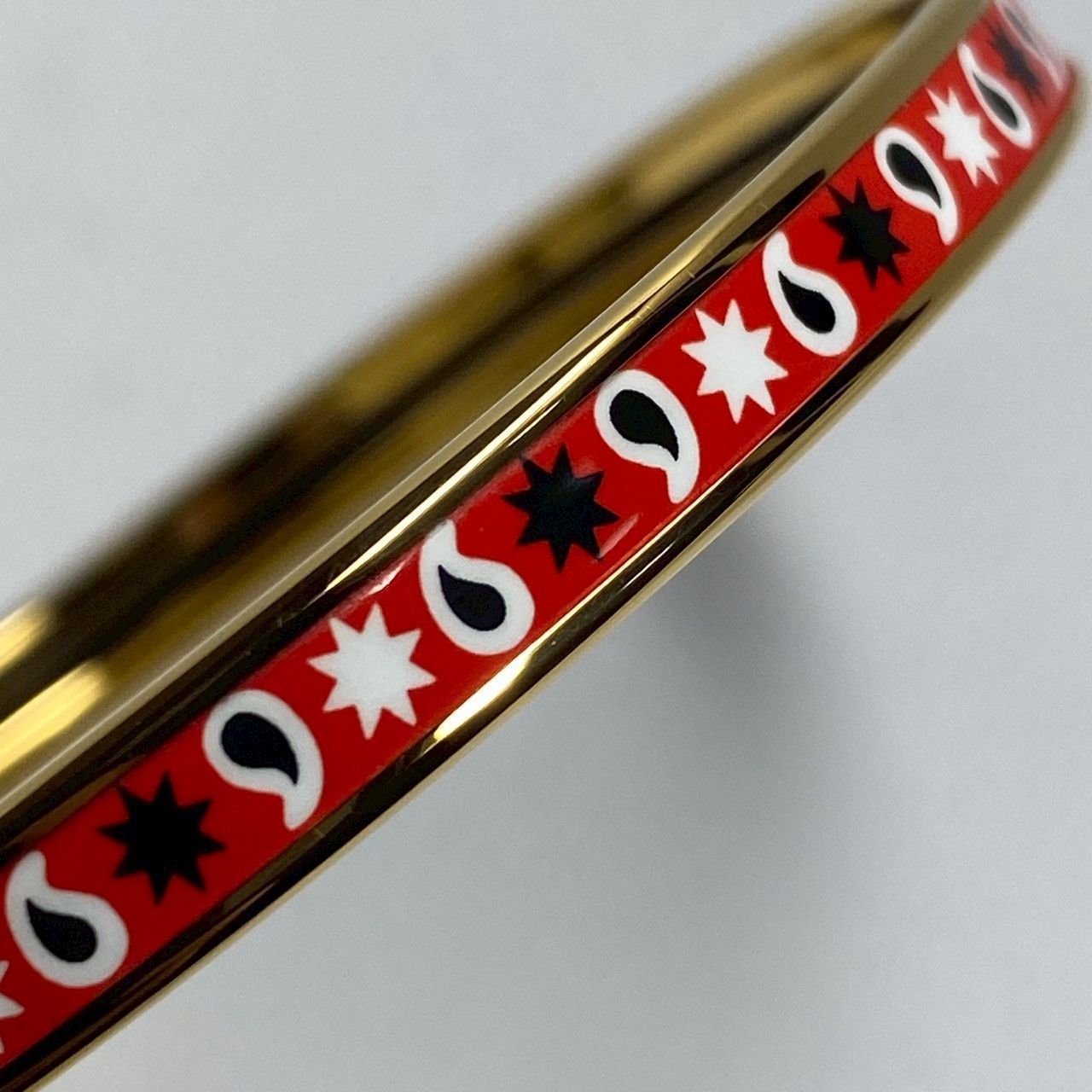 4202 HERMES エルメス エマイユ エナメル バングル 細 RD/GD 美品