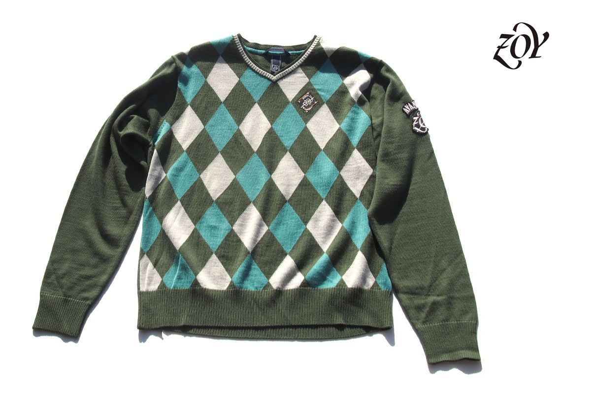 中古】ゾーイ｜ZOY｜Vネックアーガイル柄ゴルフセーター｜メンズゴルフ