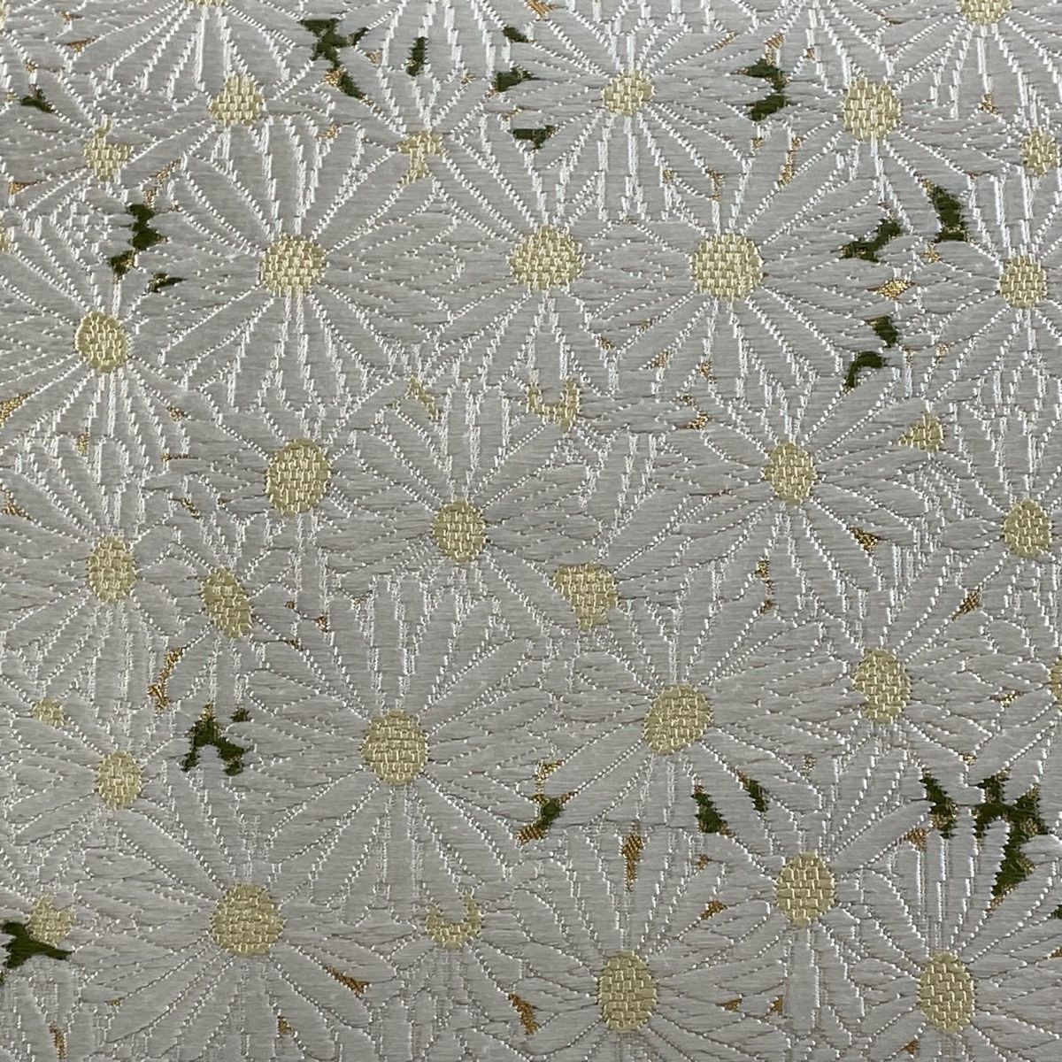 袋帯 山口美術織物 落款 ますいわ屋 献上春菊文 草花 唐織 金糸 白 お太鼓柄 正絹