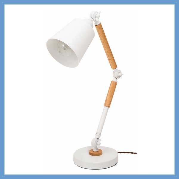 ＰＯＰな と天然木 ラバーウッド のデスクアームライト 可動ジョイント3ヶ所 W 17×D 29-50×H 82-37 cm 中間スイッチ式 No.755 ホワイト