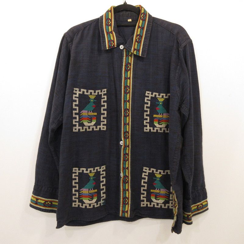 VINTAGE衣料 ヴィンテージイリョウ 長袖シャツ グアテマラシャツ ネイビー 101