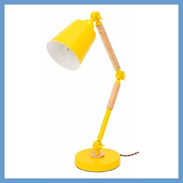 ＰＯＰな と天然木 ラバーウッド のデスクアームライト 可動ジョイント3ヶ所 W 17×D 29-50×H 82-37 cm 中間スイッチ式 No.755 イエロー