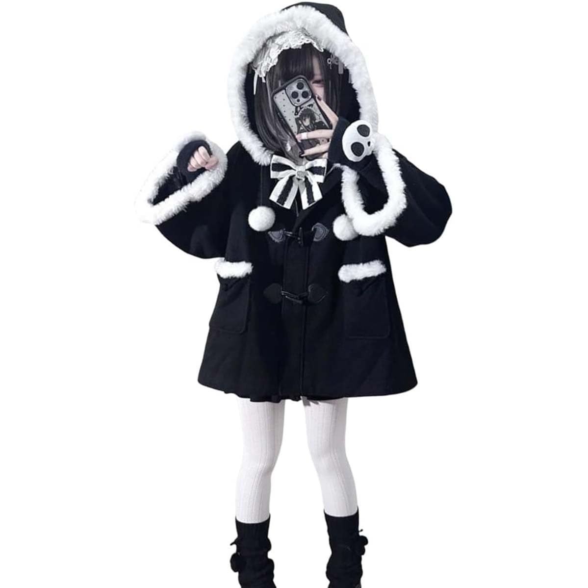 マントコート レディース ポンチョコート 地雷系 フード付き ダッフルコート 無地 厚手 暖かい トップス アウター カジュアル