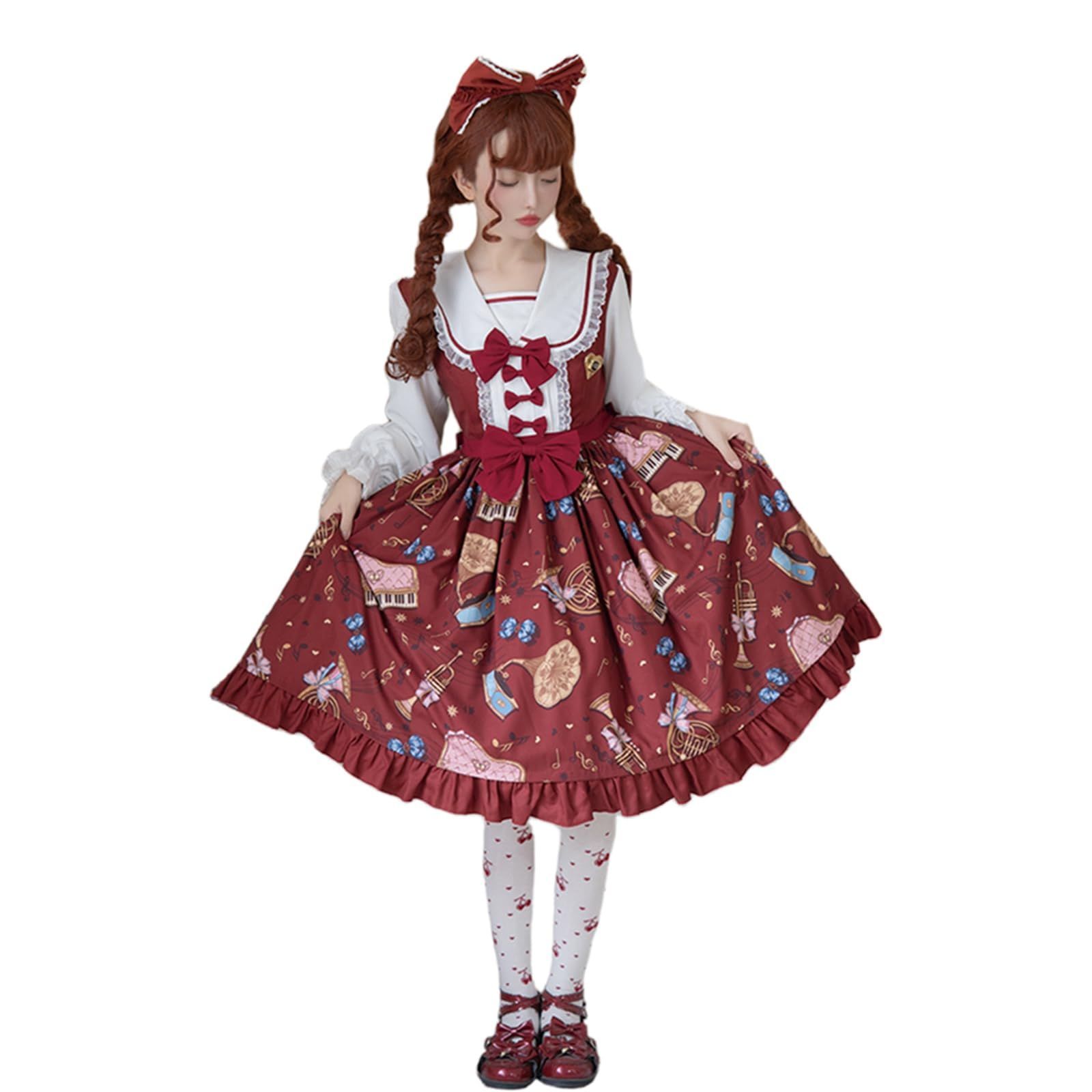 ロリータワンピース セーラー ゴスロリ 学生服 ゆったり 学園風 少女 リボン付き ゴシック風 森ガール 長袖制服 ガー