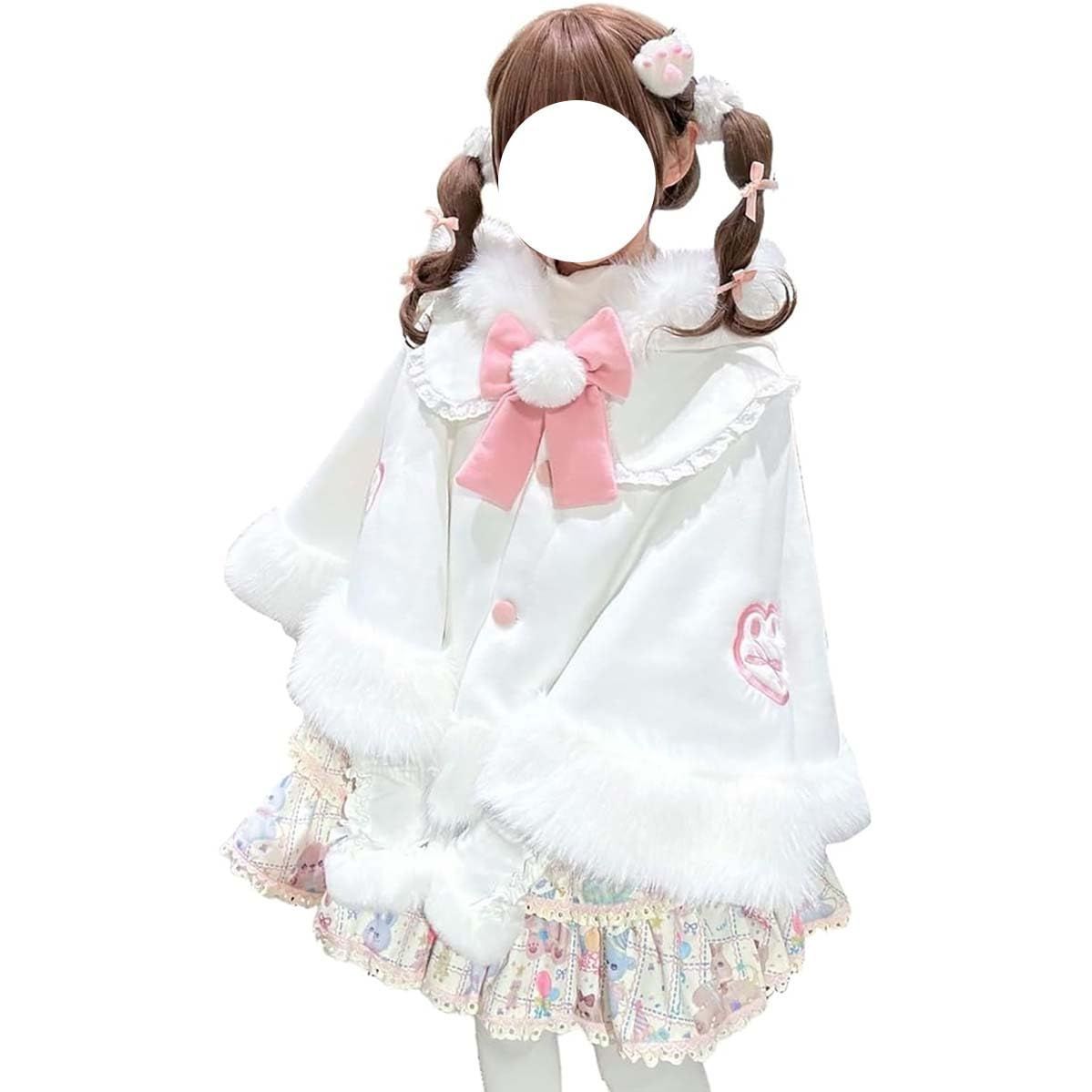 コート レディース 量産型 ケープ くま 耳付き リボン フリル レース ポンチョ フード付き もこもこ ふわふわ 厚手 暖か 地雷