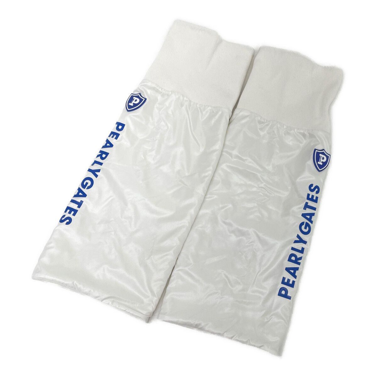 レディース パーリーゲイツ PEARLY GATES レッグウォーマー ホワイト ロゴプリント タフタ×フリース 撥水