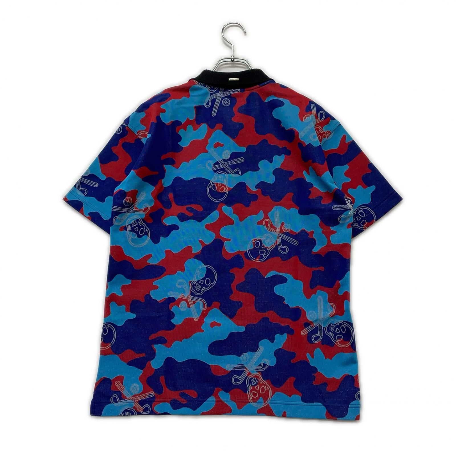 メンズ マークアンドロナ MARK LONA 半袖ポロシャツ 48 L 赤 青 水色 マルチ カモフラ スカル 総柄