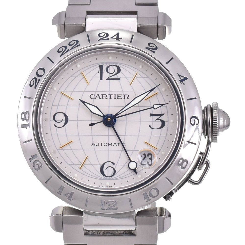 カルティエ Cartier メリディアン GMT デイト 自動巻き シルバー カルティエ CARTIER W31029M7 パシャC メリディアン GMT デイト 自動