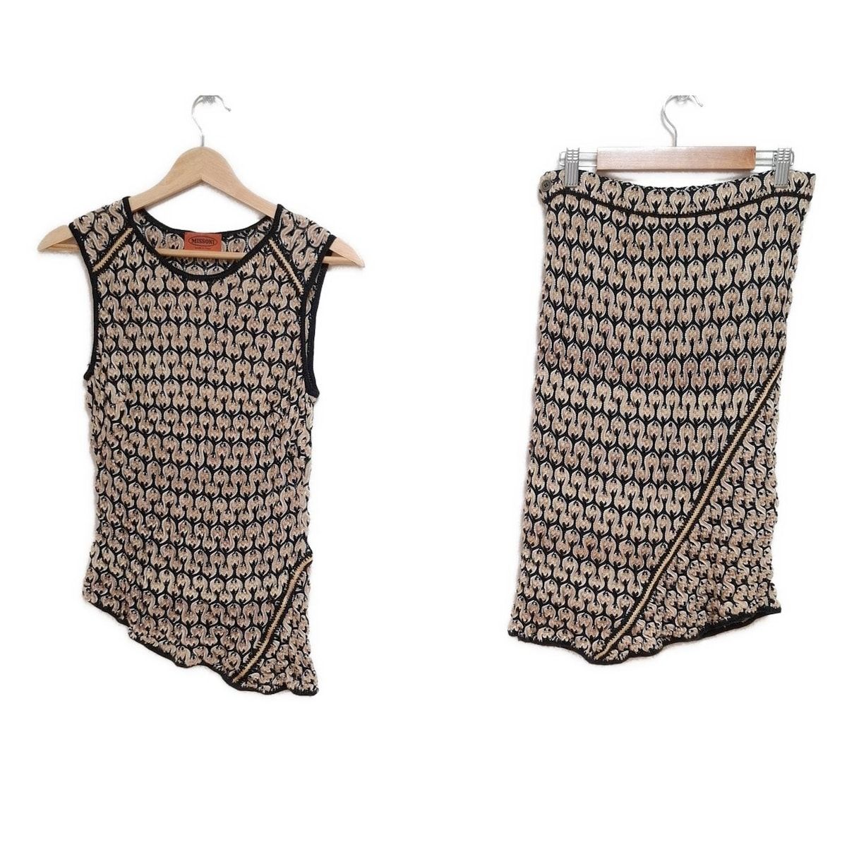 MISSONI ミッソーニ スカートセットアップ レディース 黒 ベージュ マルチ ニット