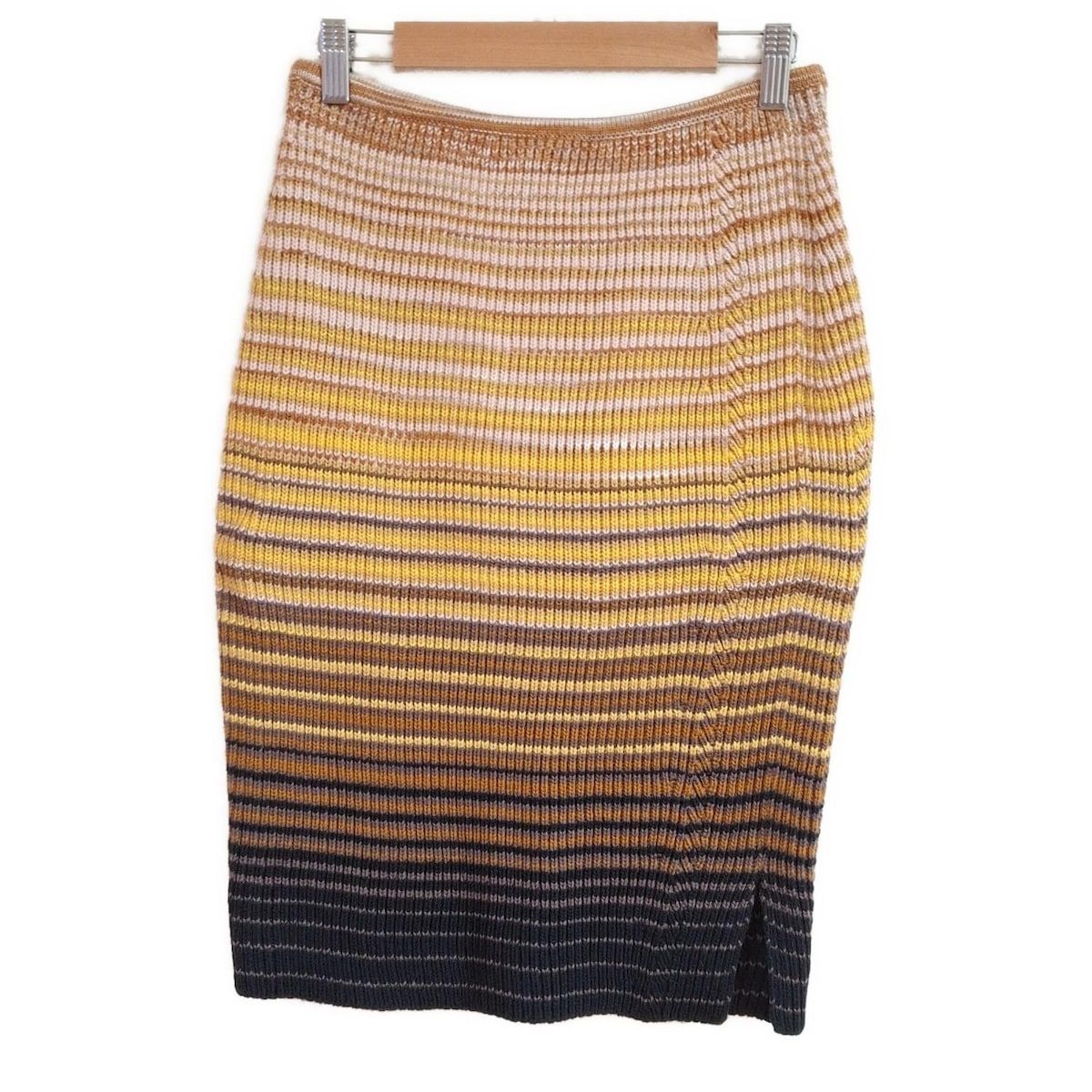MISSONI ミッソーニ スカート サイズ42 M レディース ブラウン ダークイエロー マルチ ひざ丈 ニット ウエストゴム