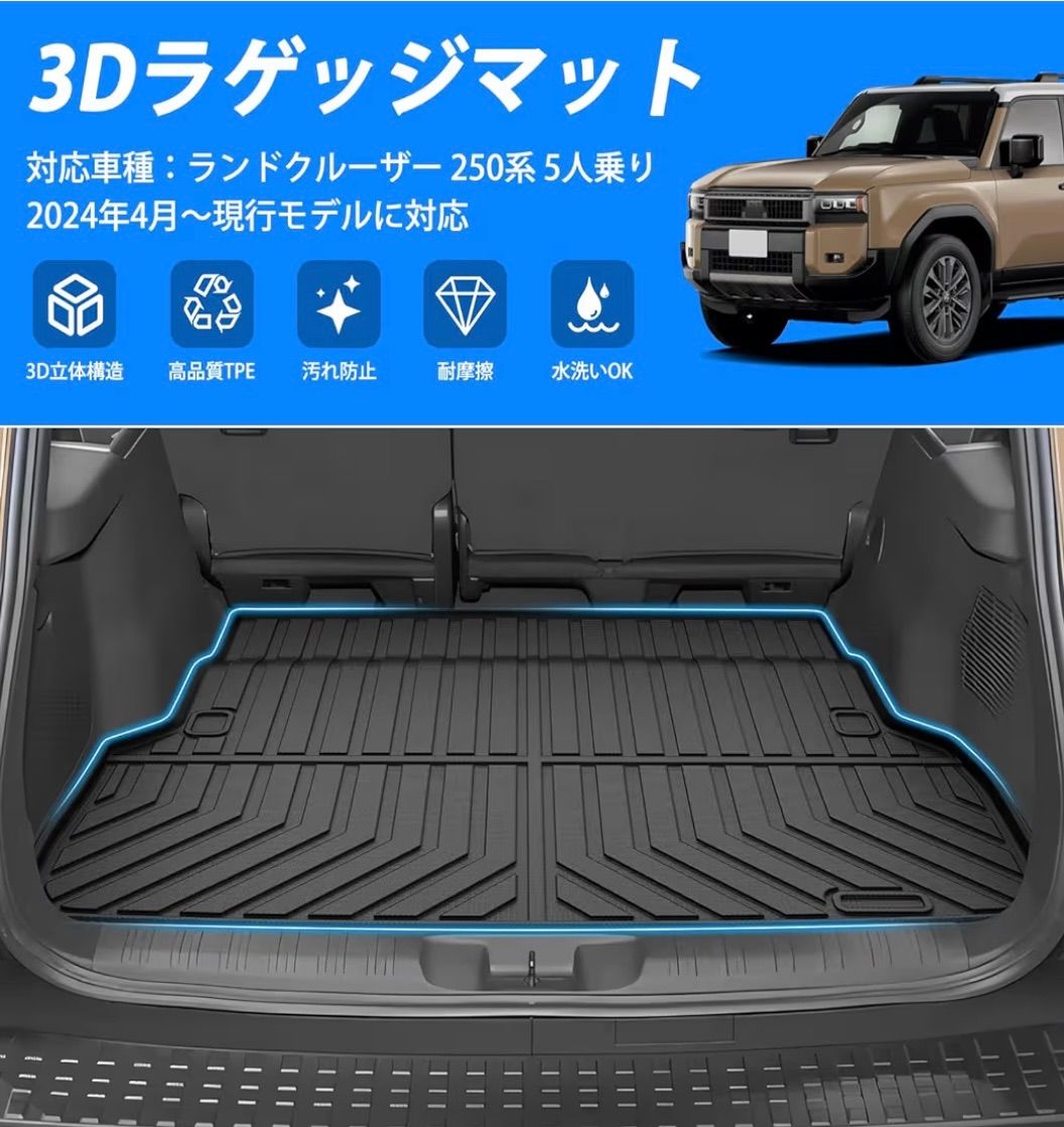 トヨタ 新型 ランドクルーザー 250系 5人乗り対応 3D ラゲッジマット