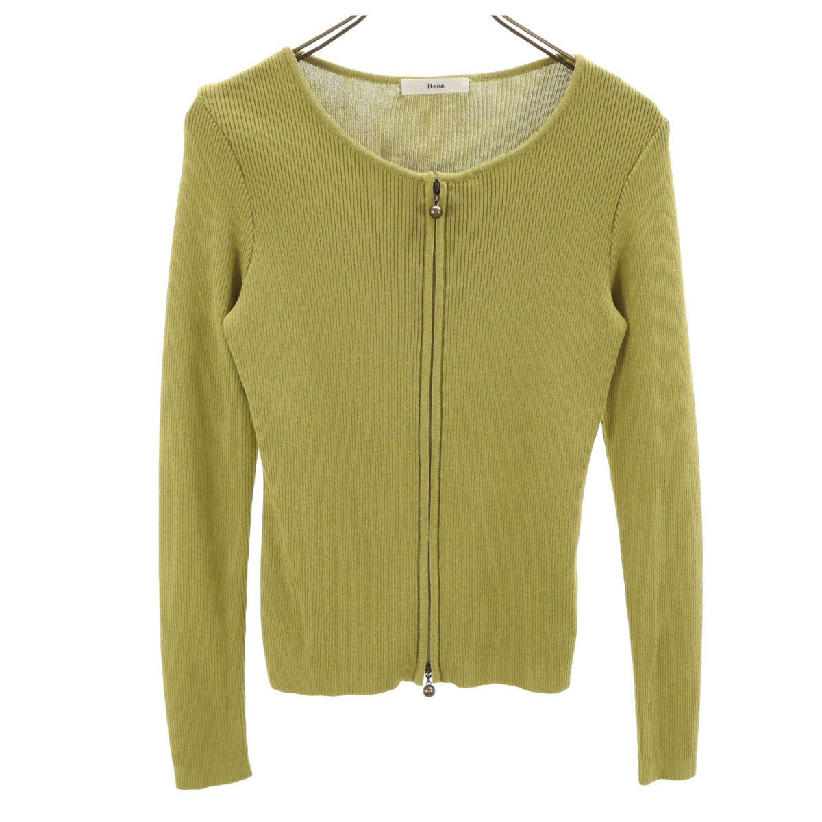 Rene ジップアップ カーディガン 38 Rene ルネ 日本製 長袖 ジップアップ リブ ニットカーディガン 38