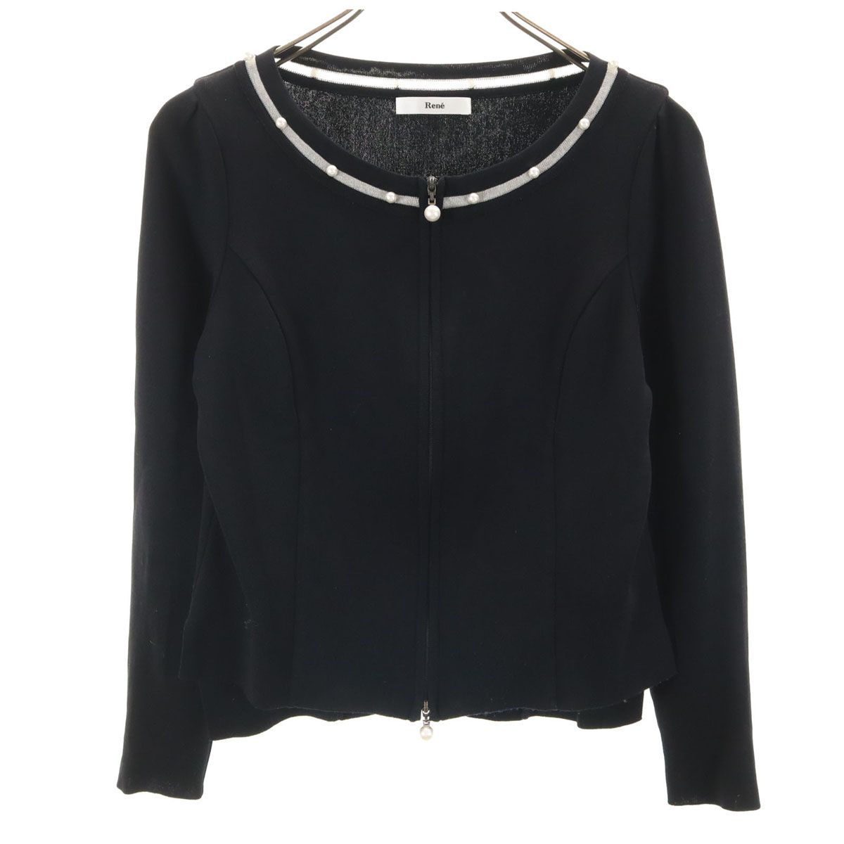 Rene ルネ 日本製 長袖 ジップアップ ニットカーディガン 38 ブラック