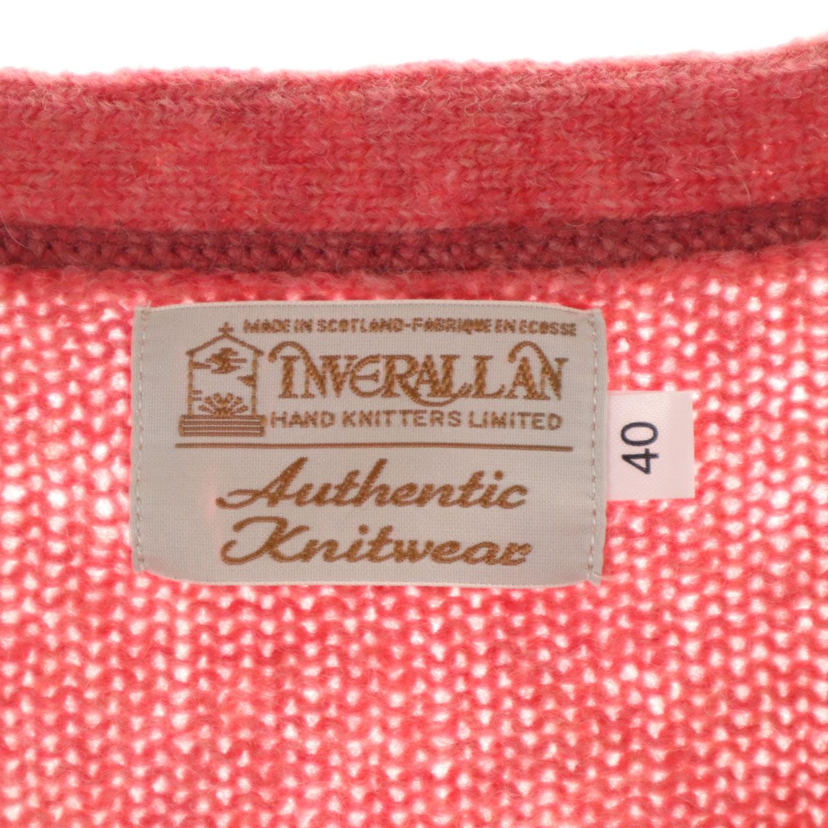 美品 INVERALLAN インバーアラン スコットランド製 長袖 Vネック ニットカーディガン 40 ピンク レディース 美品 INVERALLAN インバーアラン スコットランド製 長袖 Vネック