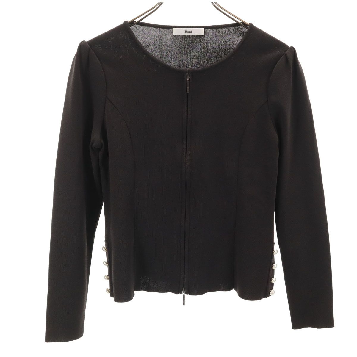 Rene ルネ ダブルジップ カーディガン 38 極美品 長袖 Rene ルネ 日本製 長袖 フルジップ ニットカーディガン 38 チャコール