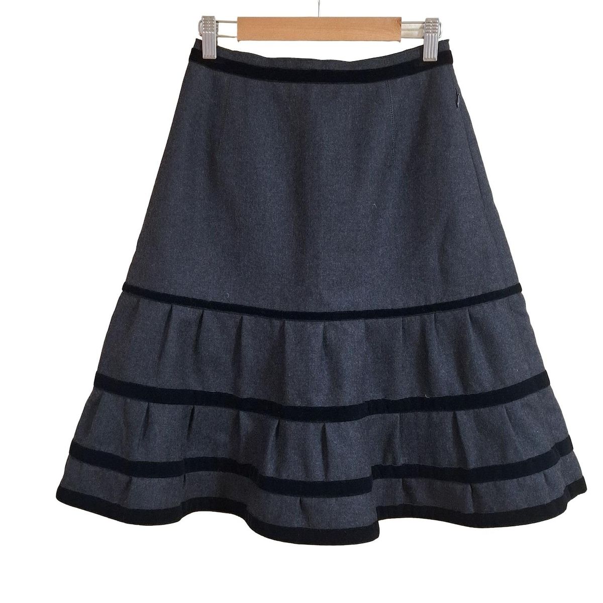 FOXEY フォクシー スカート サイズ38 M レディース - 21149 ダークグレー×黒 ひざ丈