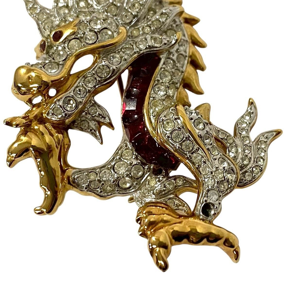 M【SWAROVSKI】ドラゴン ブローチ ゴールド/金カラー クリスタル