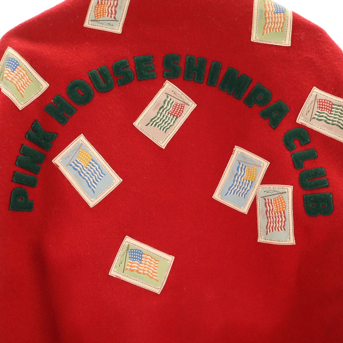 PINK HOUSE ピンクハウス ワッペン 牛革レザー切替 スタジャン レッド