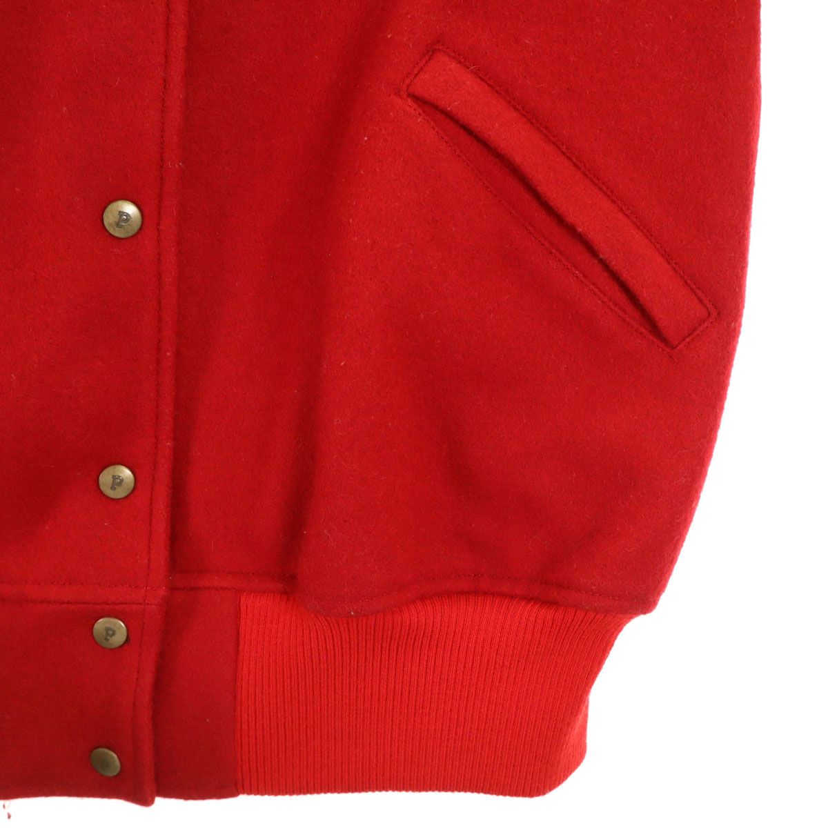 PINK HOUSE ピンクハウス ワッペン 牛革レザー切替 スタジャン レッド