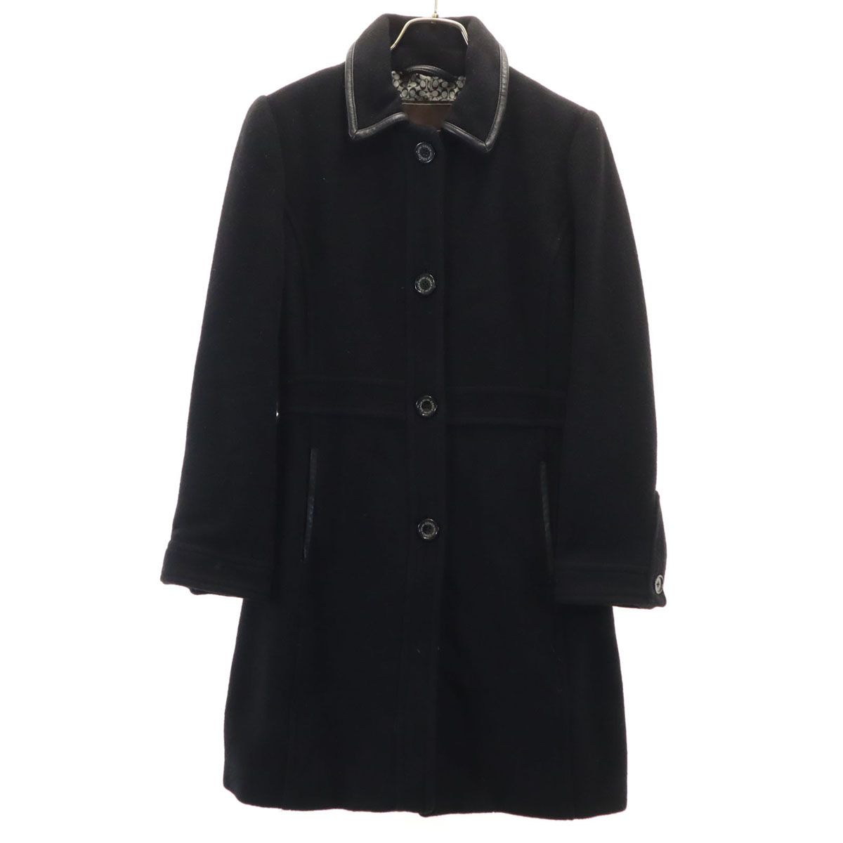 COACH コーチ メルトン ステンカラーコート XS ブラック レディース COACH コーチ メルトン ステンカラーコート XS ブラック レディース