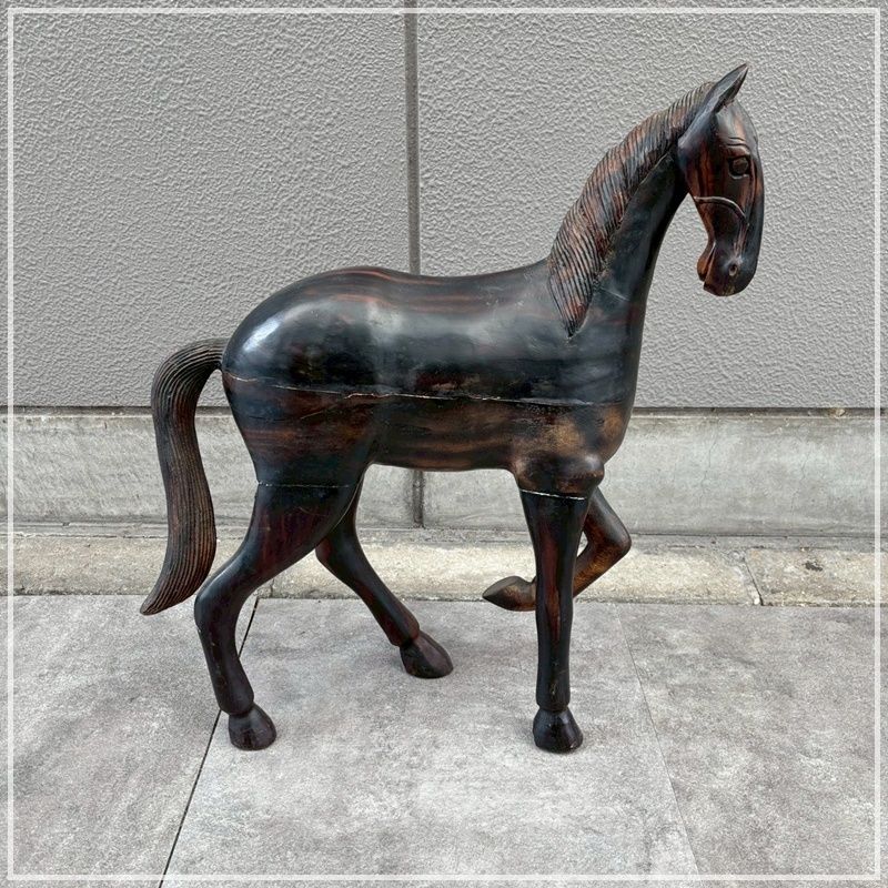 木製 馬 置物 高さ64cm ウッド ヴィンテージ オブジェ 縁起物 干支 午