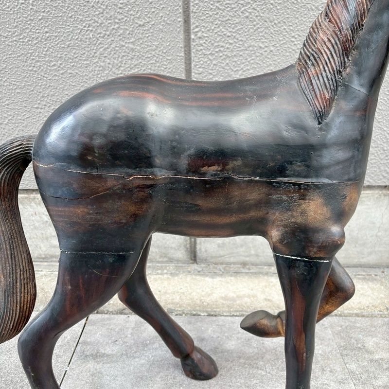 木製 馬 置物 高さ64cm ウッド ヴィンテージ オブジェ 縁起物 干支 午