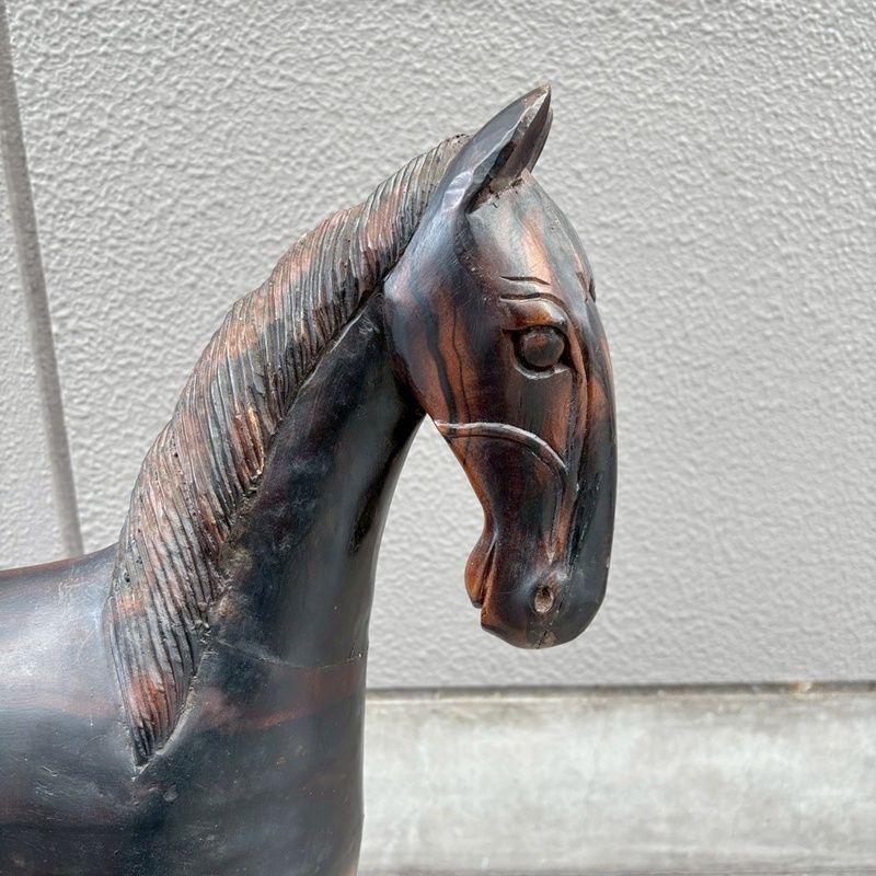 木製 馬 置物 高さ64 cm ウッド ヴィンテージ オブジェ 縁起物 干支 午 跳ね馬 黒 ブラック インテリア CA 1128 2
